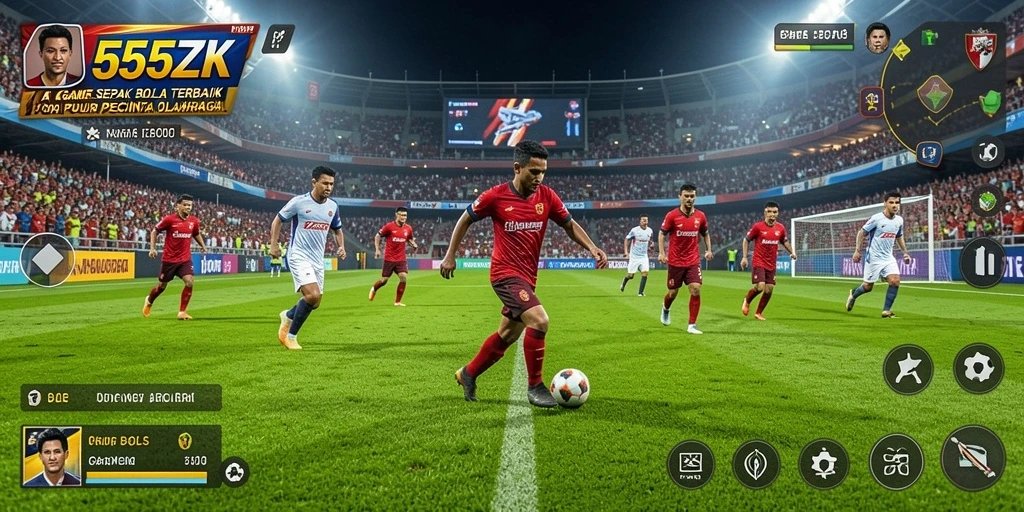 Tampilan gameplay menarik di 555ZK dengan aksi sepak bola intens.