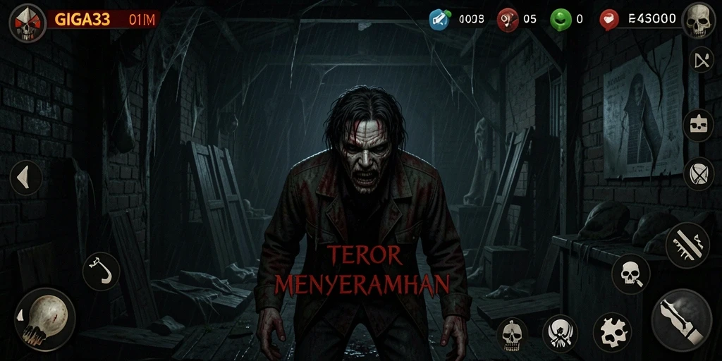 Screenshot GIGA33 menunjukkan suasana gameplay yang mencekam dan menyeramkan.
