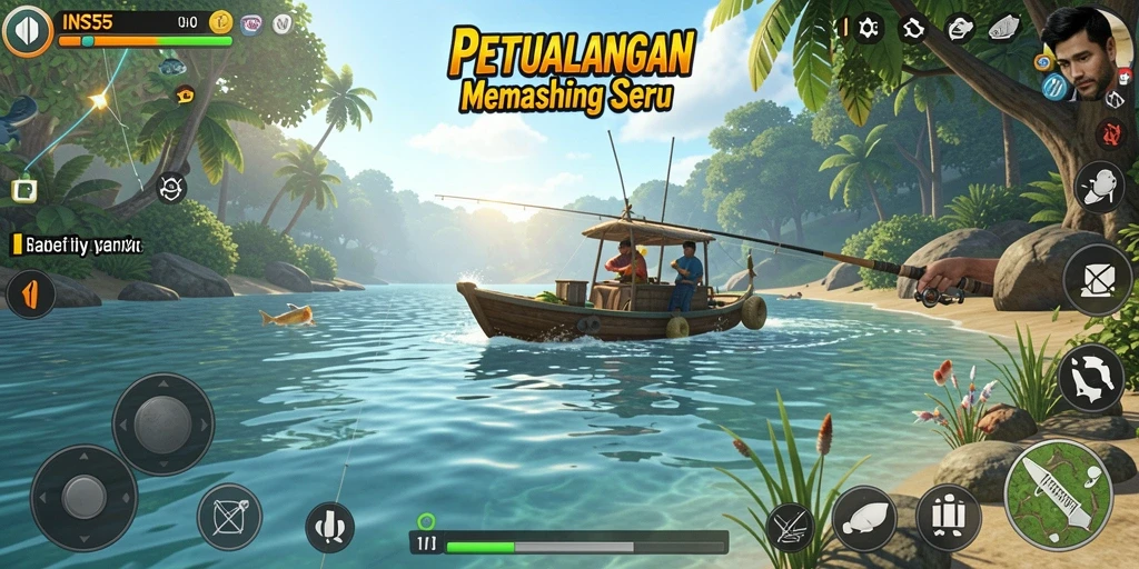 Tampilan gameplay INS55 yang menampilkan keseruan memancing.