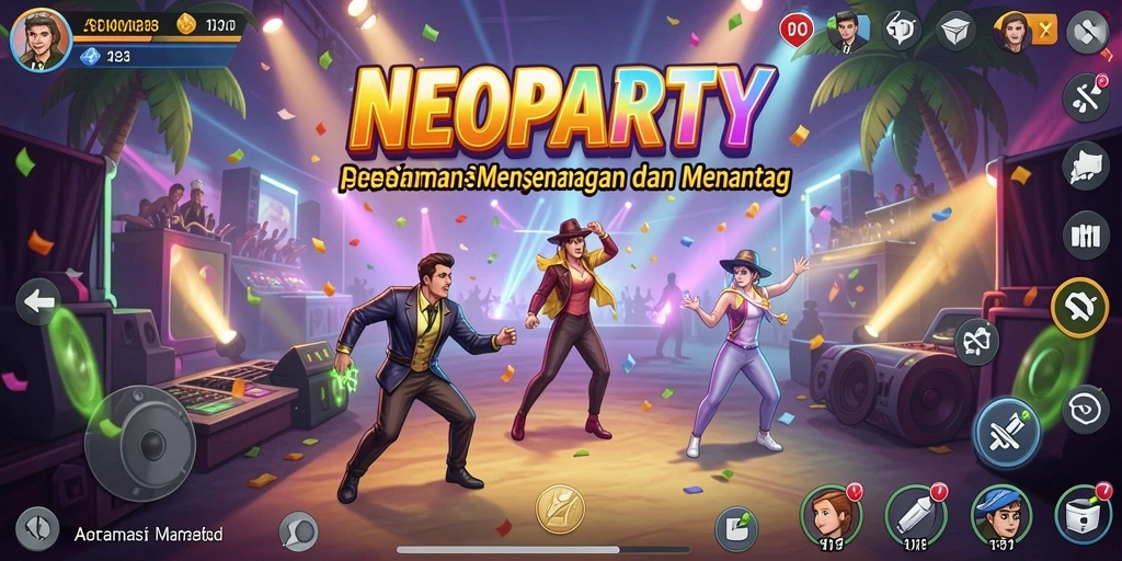 Tampilan gameplay NEOPARTY yang menarik dan strategis.