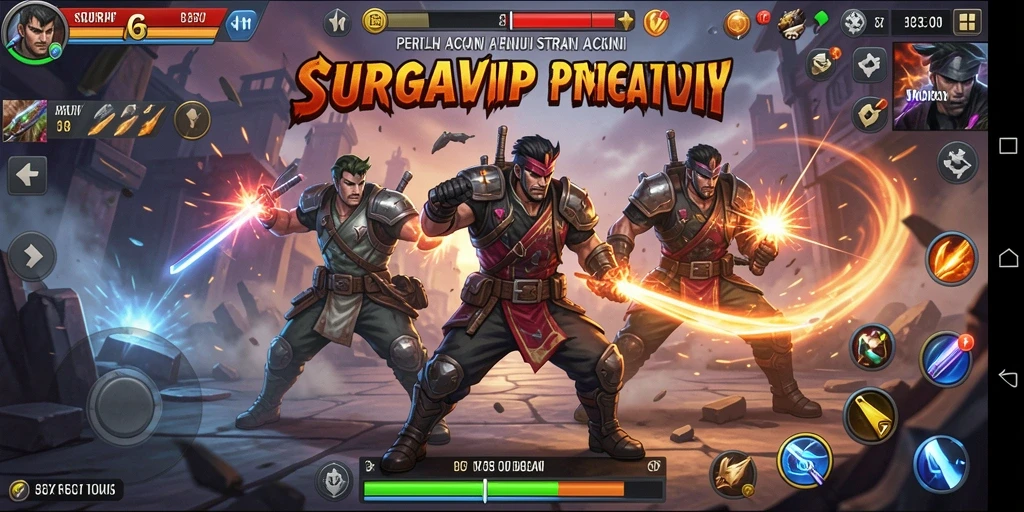 Tangkapan layar gameplay SURGAVIP menampilkan pertarungan yang mengasyikkan dan penuh aksi.